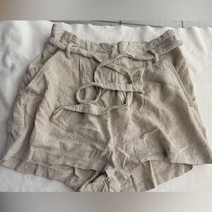 Beige Linen Shorts with Tie Waist